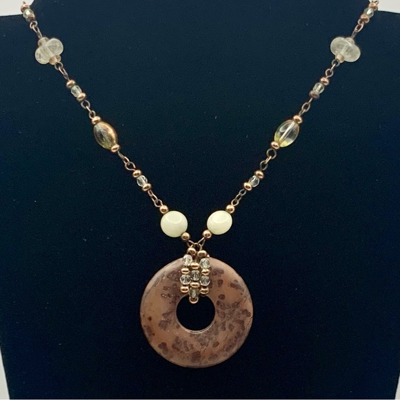 Lia Sophia Polished Mahogany Obsidian Stone Necklace, Quartz, & Rose Gold Beads - Picture 3 of 5